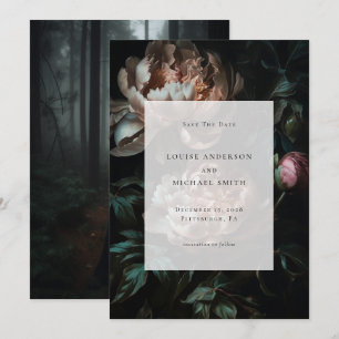 Save The Date Dark Romantic Black Peony Floral Mariage Photo