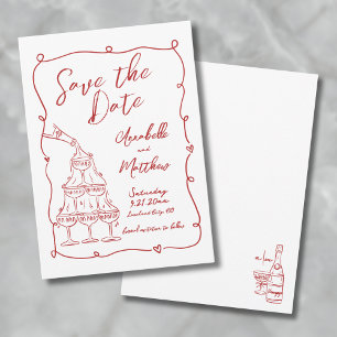 Save The Date Date de mariage rouge dessinée à la main de façon 