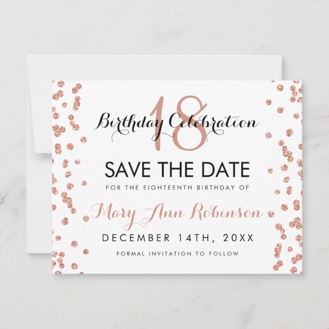 Save The Date Date de sauvegarde Rose Gold Parties scintillant C (Devant)