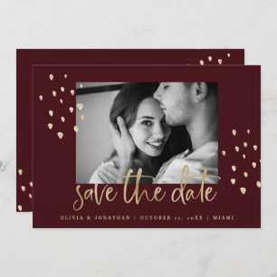 Save The Date Date d'or   Gold Script Bourgogne avec photo