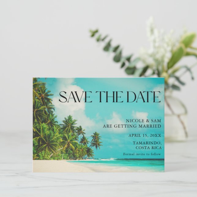 Save The Date Dates de mariage à la plage tropicale à conserver (Debout devant)
