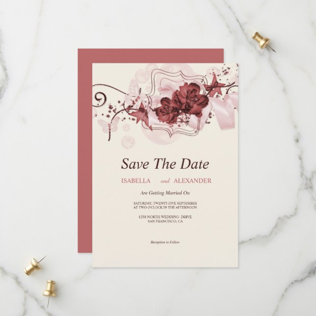 Save The Date De Beaux Arrangements Floraux Économisent La Date (Devant/Arrière en situation)