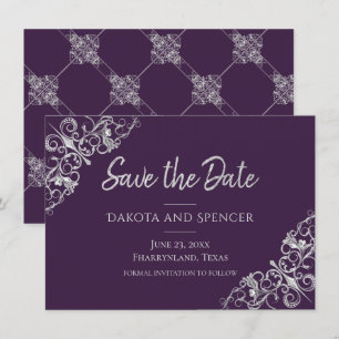 Save The Date Décadence Art Déco   Filigree violet et argenté