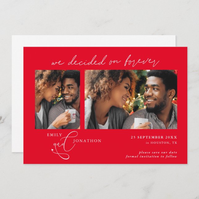 Save The Date Décidé sur Forever Script 2 photos Rouge Blanc (Devant / Derrière)