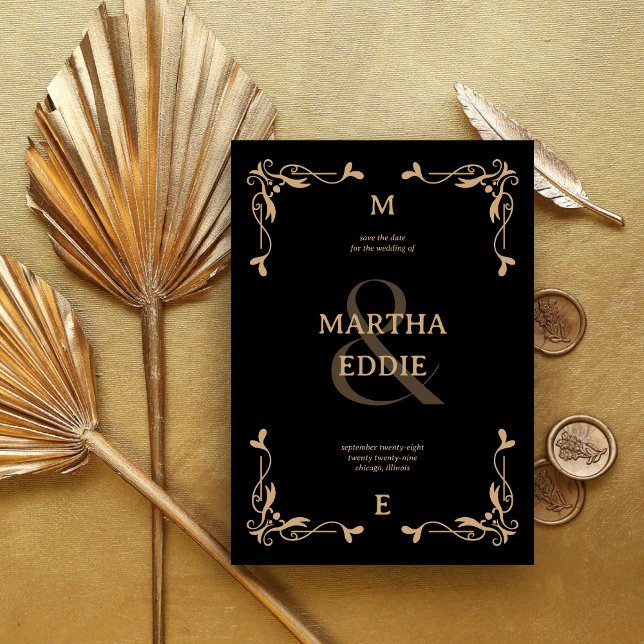 Save The Date Déco moderne | Mariage arrière photo noir et or (Créateur téléchargé)