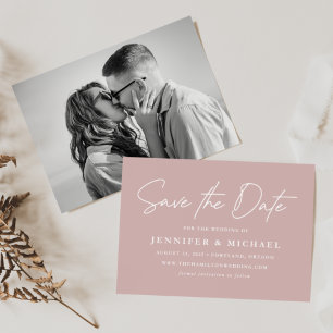 Save The Date Décontracté Script Dusty Photo Rose