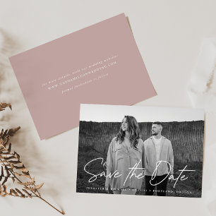 Save The Date Décontracté Script Dusty Photo Rose