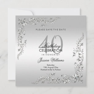 Save The Date Décoration élégante en argent Fête du 40e annivers