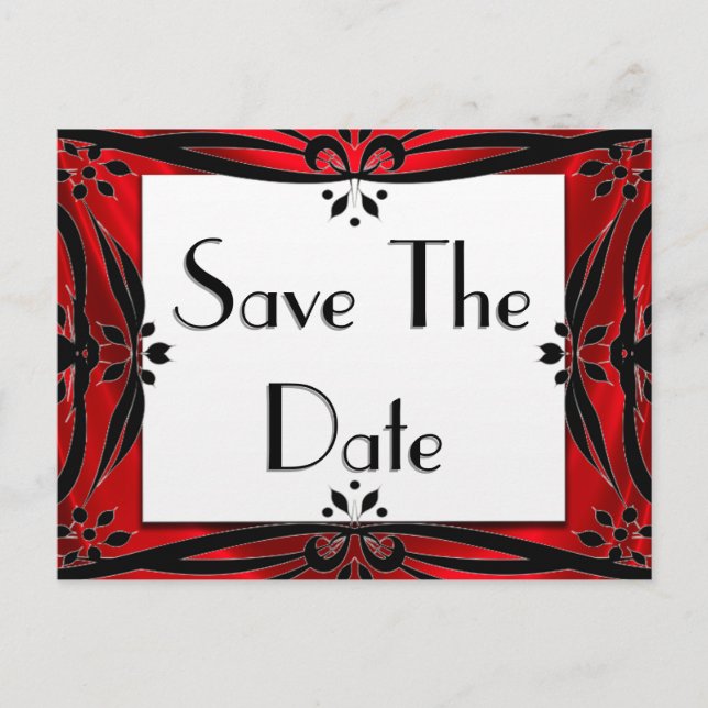 Save The Date Decorative Red & Black Postcards (Front)