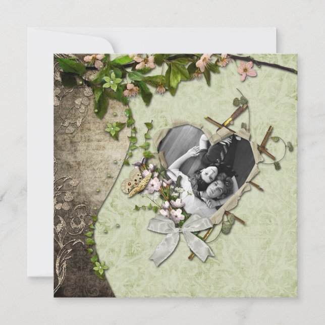 Save The Date Découpe vintage du coeur photo Enregistrer la date (Devant)