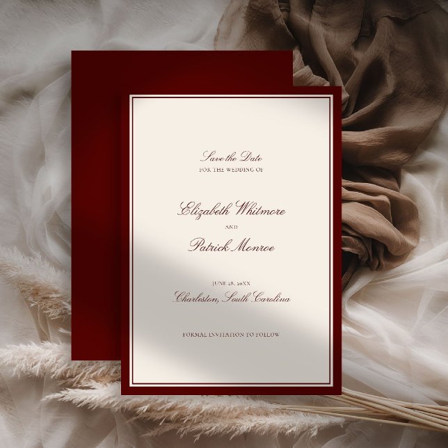 Save The Date Deep Burgundy Formal Modern Classic Estate Wedding (deep burgundy wedding save the date quiet luxury old money formal modern classic estate royal statel)