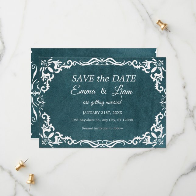 Save The Date Deep Teal Blue Talavera Mexican Wedding (Devant/Arrière en situation)