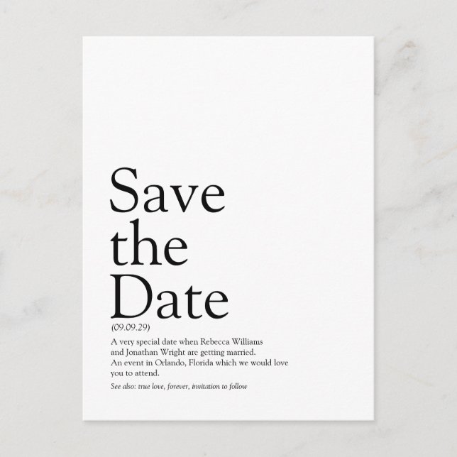 Save the Date Definition Announcement Postcard (Front)