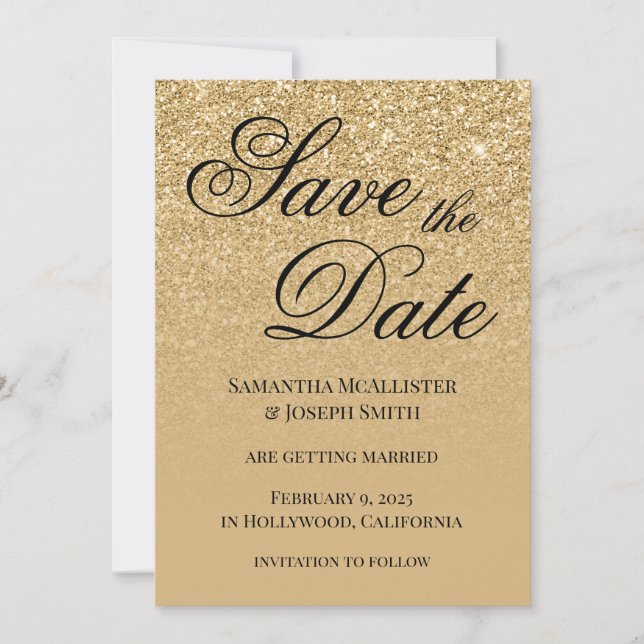 Save The Date Dégradé de paillettes en or antique (Devant)