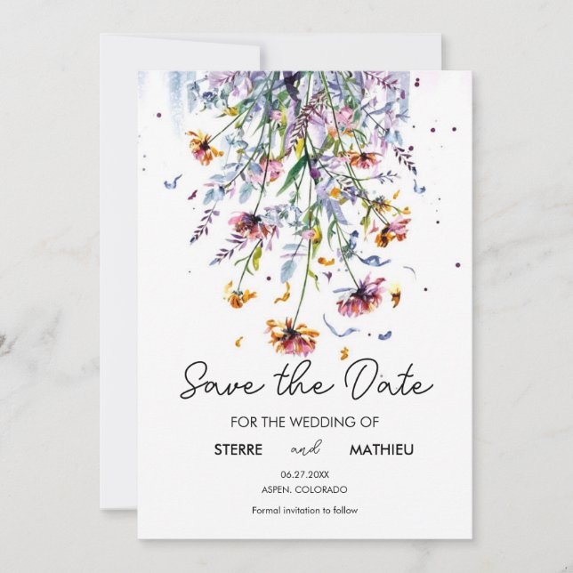 Save The Date Délicat Fleur sauvage Whimsical (Devant)