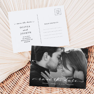 Save the Date   Delicate Script and Photo Postcard