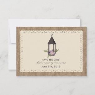 Save The Date Dentelle Burlap Inspiré Lanterne Florale Enregistr