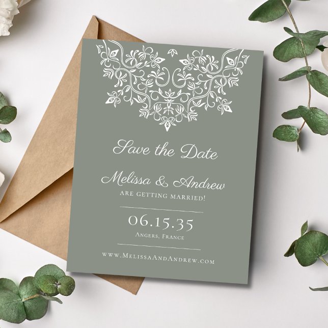 Save The Date Dentelle de jardin de la campagne française Enregi (Créateur téléchargé)