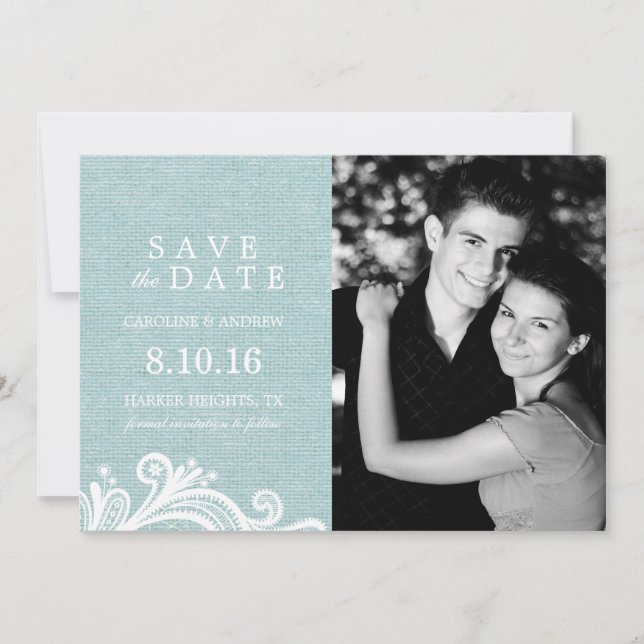 Save The Date Dentelle et Burlap Photo Enregistrer la date (Devant)