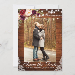 Save The Date Dentelle florale Mariage rustique Bourgogne Enregi