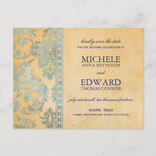 Save The Date Dentelle vintage en damas bleu glace Enregistrer l