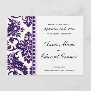 Save The Date Dentelle Vintage pourpre Damas Enregistrer les dat