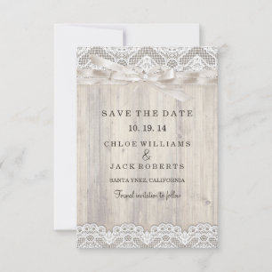 Save The Date Dentelle Vintage Rustique & Mariage En Bois Enregi