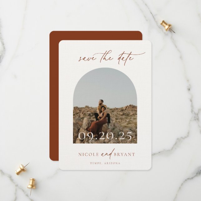 Save The Date Desert Sienna Arch Frame Mariage Enregistrer La Da (Devant/Arrière en situation)