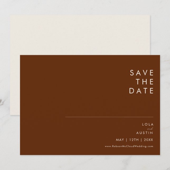 Save The Date Désert simple | Cinnamon foncé horizontal (Devant / Derrière)