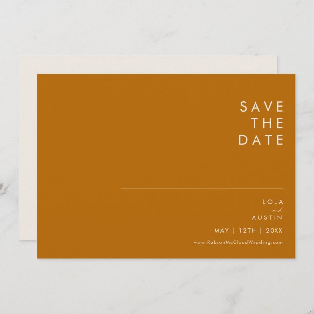 Save The Date Désert simple | Orange brûlé horizontal (Devant / Derrière)