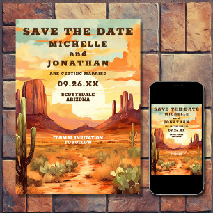 Save The Date Desert Sunset et Cactus Sud-Ouest Mariage