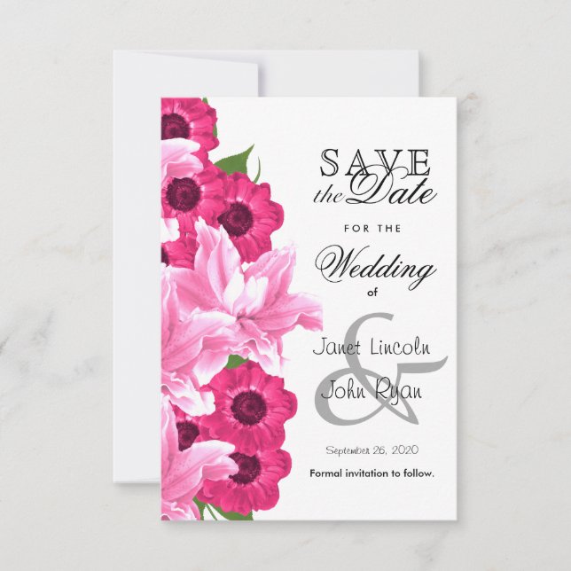 Save The Date Design Mariage Fleur Rose - Enregistrer La Date (Devant)
