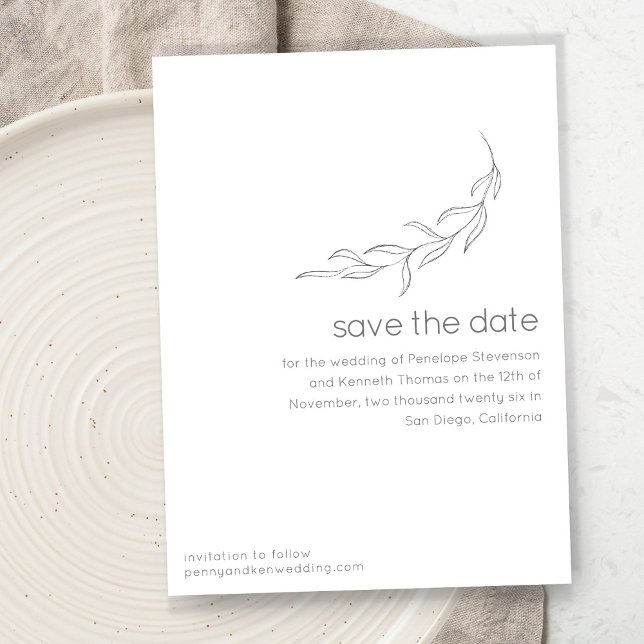 Save The Date Dessin botanique moderne minimaliste Mariage chic (Créateur téléchargé)
