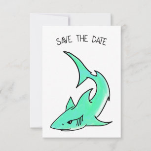 Save The Date dessin souriant requin menthe bleu vert océan anim
