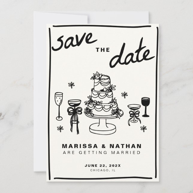 Save The Date Dessiné ensemble Mariage (Devant)