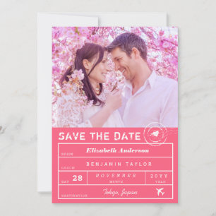 Save The Date Destination Mariage Fuchsia Pink Bagage balise pho