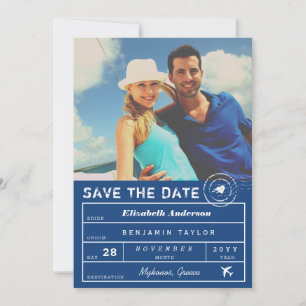 Save The Date Destination Mariage Marine Bleu Bagage Balise Phot