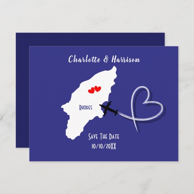 Save The Date Destination Mariage Rhodes Grèce billet (Devant / Derrière)