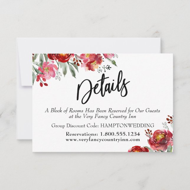 Save The Date Détails de l'écriture Boîtier de fleurs rouges bor (Devant)