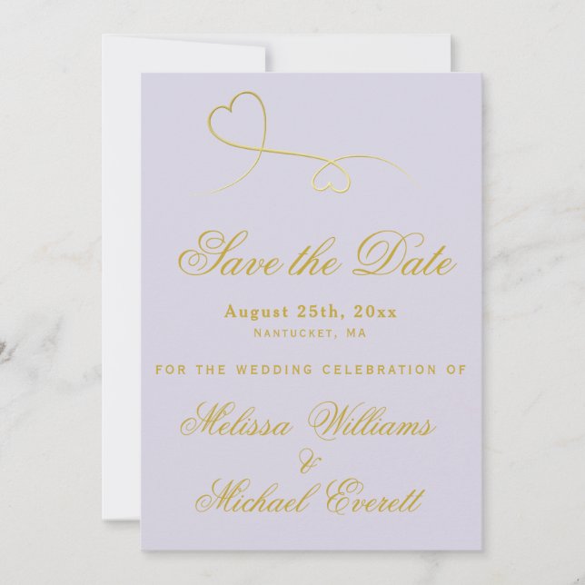 Save the date | Deux Coeurs d'or Lavender Mariage (Devant)