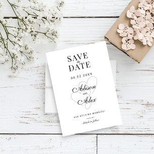 Save The Date Deux Coeurs Élégant Script Enregistrer la date