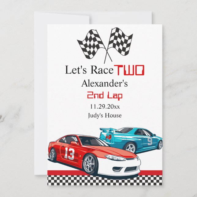 Save The Date Deux Fast Red Race Car Sauvez la date (Devant)