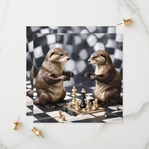 Save The Date Deux Otters Jouant Aux Échecs,