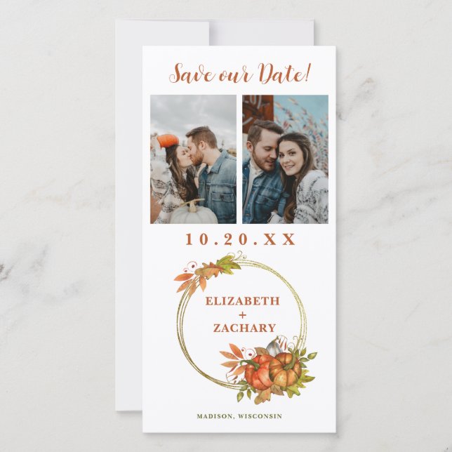 Save The Date Deux photos Mariage de automne Citrouille d'automn (Devant)