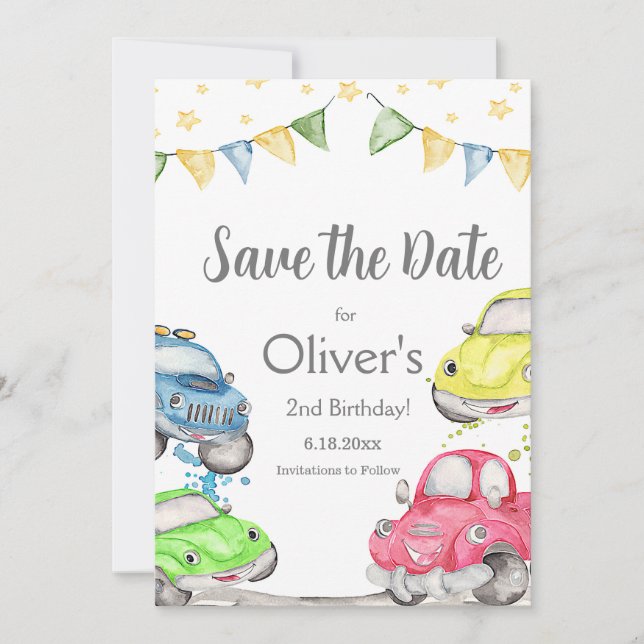 Save The Date Deux voitures de course rapide 2e anniversaire (Devant)