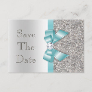 Save The Date Diamants Bow turquoises Argent Enregistrer Le Baby
