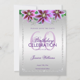 Save The Date Diamants et Fleurs Classiques Anniversaire