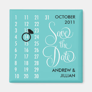 Save the Date Diamond Calendar Grid (teal) Magnet