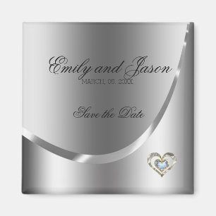 Save The Date- Diamonds Heart And Silver Backgroun Magnet