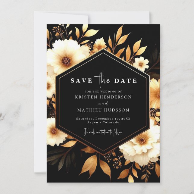 Save The Date Digital Chic Gold et Mariage noir (Devant)